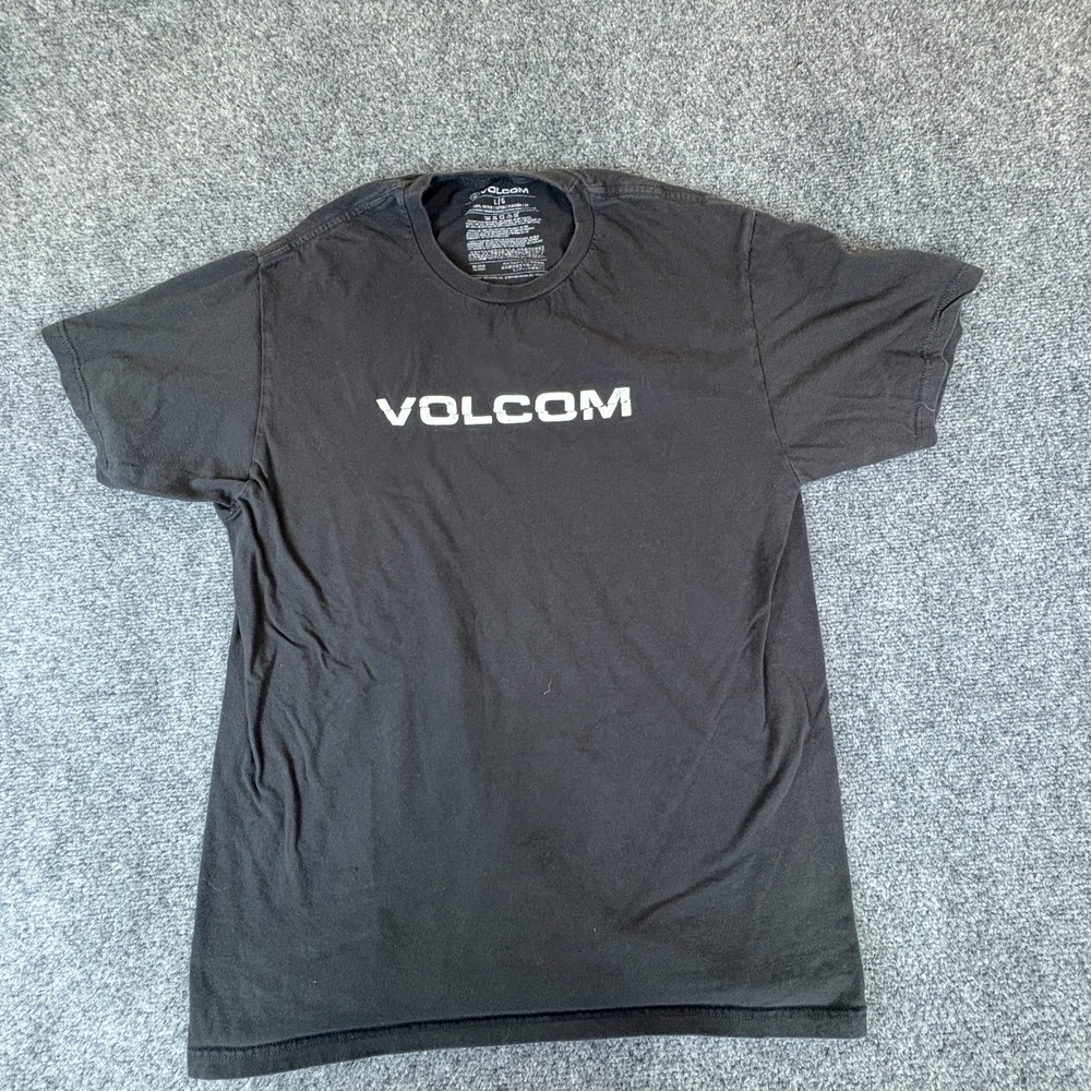 Volcom T-Shirt Mens Large Black Spellout Logo Cotton Crew Neck Short Sleeve